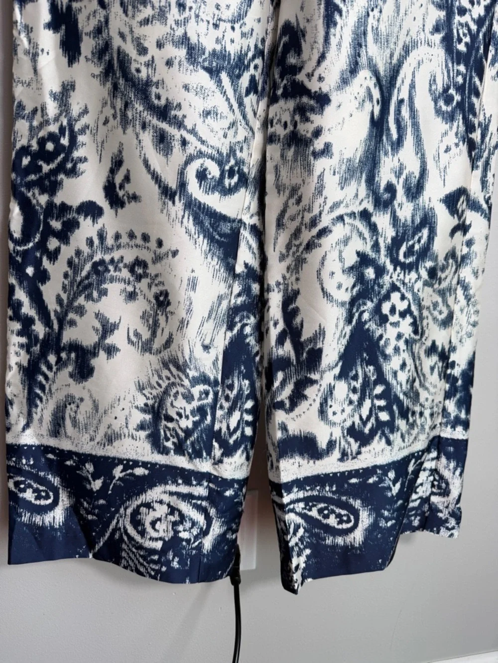 Elie Tahari Blue White Paisley Print Wide Leg Pants Coastal Boho Cottagecore SM